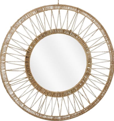 Mica Decorations Ludy Spiegel Rotan - Wandspiegel - Boho Decoratie - Decoratieve Spiegel Ø70 cm - Jute - Lichtbruin