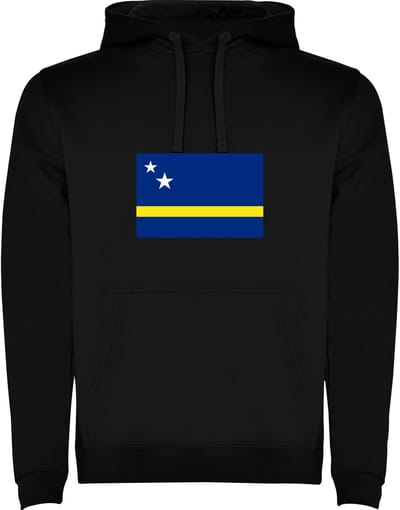 Zwarte unisex hoodie met Wereldse vlaggen het land Curacao merk Roly maat M