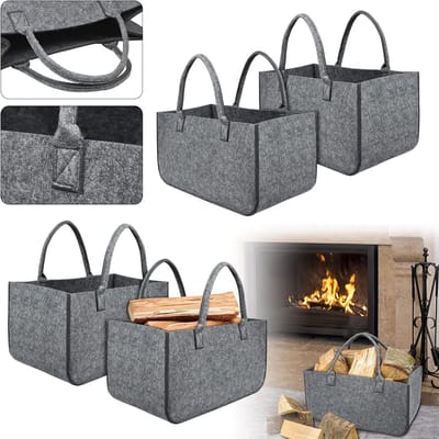 Felt Bags - Storage Baskets - Haardhout Opslag - Versterkte Stiksels - 4 Stuks 50cm - Lichtgrijs