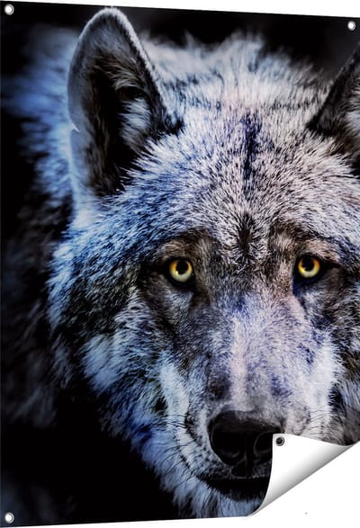 Gards Tuinposter Grijze Wolvenkop - Wolf - 80x100 cm - Tuindoek - Tuindecoratie - Wanddecoratie buiten - Tuinschilderij