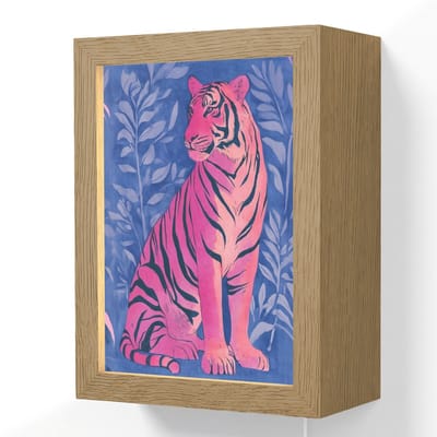 Wandlamp 15x20 cm - Oplaadbaar - Tijger - Roze - Bladeren - Jungle - Wandlampen binnen woonkamer - Slaapkamer lamp met kabel - Decoratieve nachtlamp - Vloerlamp snoer