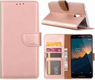 LuxeBass Hoesje geschikt voor Nokia 2.1 - Boekhoesje met kaartvakken - RoseGoud gsm hoesje - telefoonhoes - telefoonhoesjes