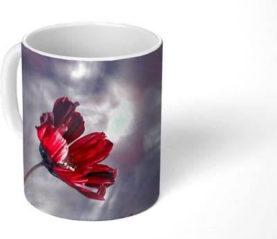 Mok - Koffiemok - Bloemen - Rood - Planten - Natuur - Mokken - 350 ML - Beker - Koffiemokken - Theemok