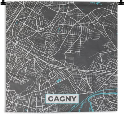 Wandkleed - Wanddoek - Stadskaart - Kaart - Plattegrond - Gagny - Frankrijk - 180x180 cm - Wandtapijt