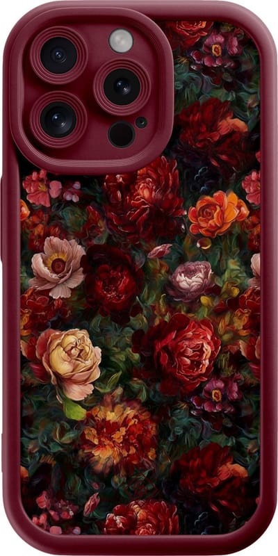 Casimoda® hoesje - Geschikt voor iPhone 15 Pro Max - Floral Garden - Effen telefoonhoesje met lensbescherming - Siliconen/TPU - Backcover - Rood