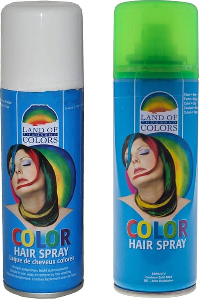 Goodmark Carnaval verkleed haarverf - haarspray - kleuren wit en groen - 111 ml per flacon - verven