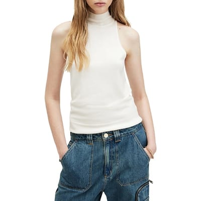 AllSaints Connie Roll Neck Chalk White Maat: L | Mouwloze Tops Outlet | Dames | Ecru