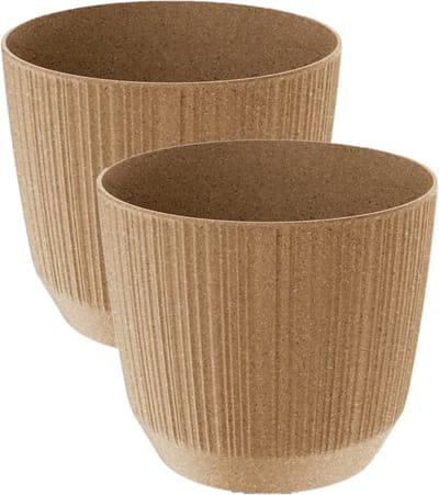 Prosperplast Plantenpot Eco - 2x stuks - stripe - beige - kunststof - D17xH15 cm - voor binnen/buiten