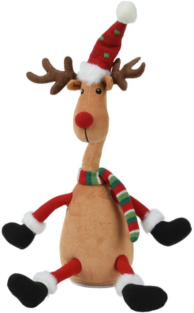 Decoris - Kerstdecoratie - Swingend Rendier – Polyester - Bruin/Rood - H54,6 cm