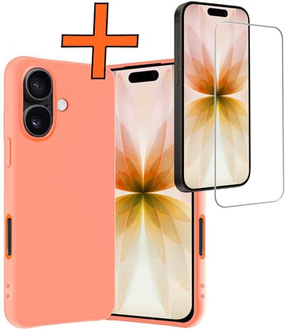 Hoes - Met Screenprotector - Geschikt voor Apple iPhone 17 - Sterk & Shockproof - Back Cover - Siliconen Case - Telefoon Hoes - Perzik