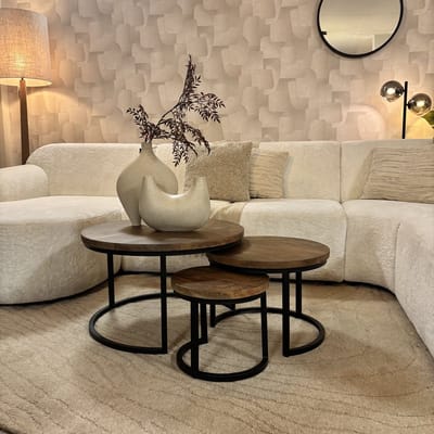 Reefs Interior Salontafel Set Triole XL - Massief 3cm dik blad - Zware Kwaliteit - Mangohout Gelakt