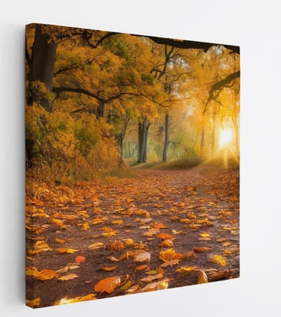 Saammp Canvas Schilderij - herfst pad - Rustgevend - Landschap - Natuur - 20x20 - Foto op canvas - Wanddecoratie - Muurdecoratie Woonkamer - Slaapkamer decoratie - Canvas Print