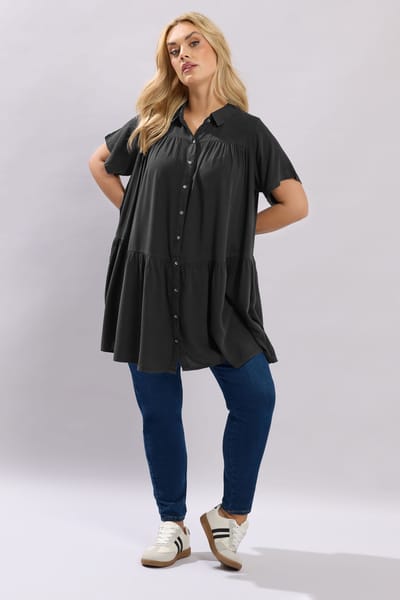 Yours Zwart Gelaagd Chambray Overhemd Met Smokwerk Size 42