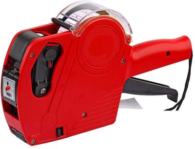 MX-5500 8-cijferige prijstang met 300 stickers en 1 inktcartridge, prijstangset voor kantoor, detailhandel en supermarkt (A/rood)