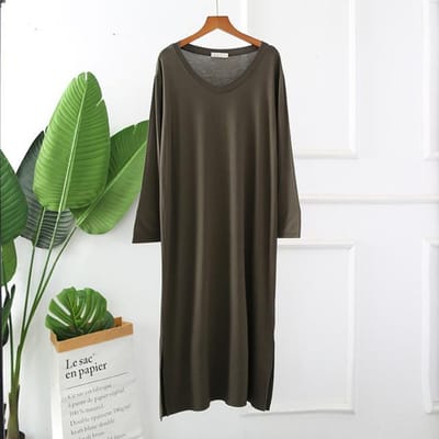 Automne robe de nuit femmes ample grande chemise de nuit couleur unie chemises de nuit manches longues nuisette chemise de nuit Modal vêtements de nuit L vert d’armée