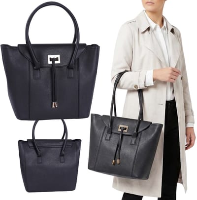 Elegante, zwarte damstas, ruime shopper voor over de schouder, eco-leer
