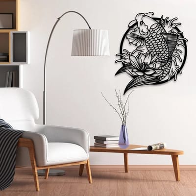 Metalen Wanddecoratie Vis – 3D Wandkunst – Zwart – 70 x 70 cm