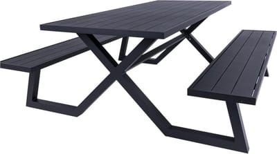 MaximaVida luxe aluminium picknicktafel Dex 200 cm zwart met exclusieve omlijsting