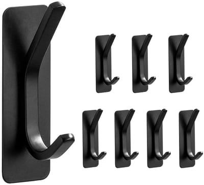 Dailygoods - Zelfklevende haken, 8 stuks, roestvrij staal, kleefhaken, extra sterk, ruimtebesparende kleefhaken, zelfklevende kledinghaken van roestvrij staal, voor slaapkamer, keuken, badkamer (zwart)