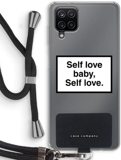 Hoesje met koord geschikt voor Samsung Galaxy A12 hoesje met Koord - Self love - Telefoonhoesje met Zwart Koord - Bescherming aan alle Kanten en Over de Schermrand