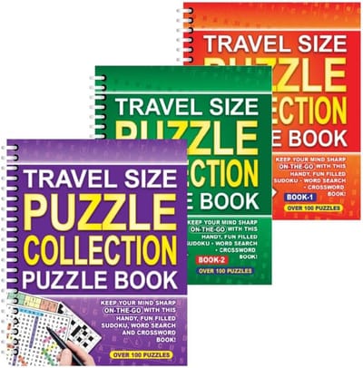 A5 Puzzelboek Set: 3-in-1 Sudoku, Woordzoeker & Kruiswoordpuzzels - Reisformaat