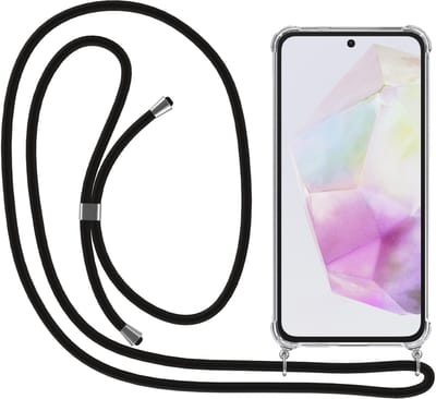Smartphonica Telefoonhoesje Geschikt voor Samsung Galaxy A35 met Koord en Stootrand - TPU Backcover Shockproof met Lanyard - Transparant geschikt voor Samsung Galaxy A35