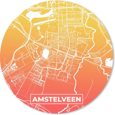 Muismat rond 20x20 cm - Mousepad Stadskaart - Amstelveen - Geel - Oranje - Ronde muismatten
