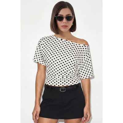 Off-Schouder Polkadot Oversized Blouse