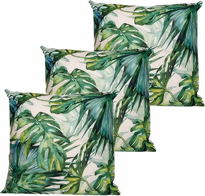 Anna's collection buitenkussen monstera - 3x - wit/groen - 60 x 60 cm - Water en UV bestendig
