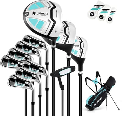 COSTWAY Complete dames golfclubset, 11-delige golfclubset rechtshandig met regenhoes, golfset met 1 driver en 3 fairway & 4 hybride & 6/7/8/9/P ijzer & putter
