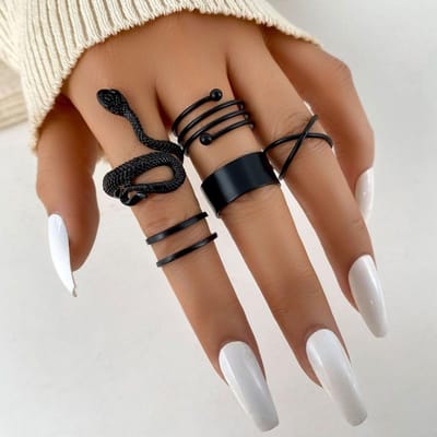 Vintage Gotische Zwarte Ringen Set Voor Vrouwen Meisjes Punk Metaal Geometrisch Eenvoudig Verstelbare Vingerringen Set Trend Sieraden Cadeaus black