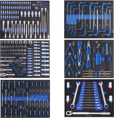 TRUTZHOLM - Professionele Gereedschap Inzetstukken - 6 Stuks - Gevuld - 254-Delig - 520x400 mm - EVA Schuim - Blauw - Cr-V