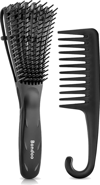Bondoo Borstel krullend haar - Detangling Brush - Krullend Haar kam - afro kam - krullend haar producten - haarkam - detangling comb - grove kam - haarkam - brede kam borstel krullen - Zwart