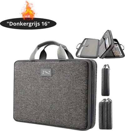 Nivard Laptoptas Schokbestendig - Laptop Sleeve - Rugtas - Schoudertas - Laptoshoes - Kantoortas - Dames & Heren - 16 Inch - Donkergrijs