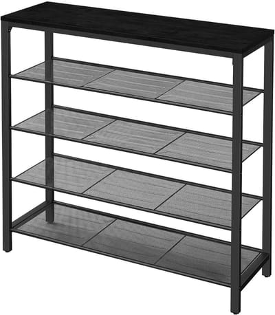 Hoppa! Vintage Metalen Schoenenrek - 4 Lagen - Zwart - 90 x 30 x 93 cm (BxDxH)