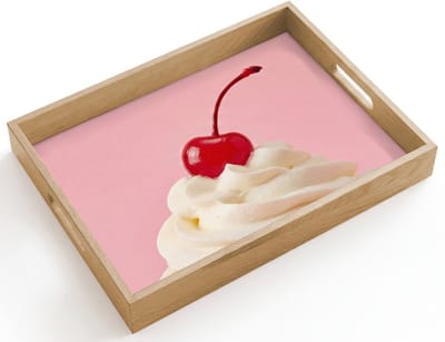 Dienblad hout 40x30 cm - Schootdienblad - Kers - Slagroom - Roze - Borrelplank rechthoek - Plateau dienbladen