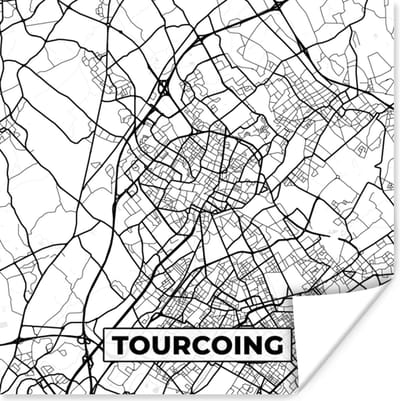 Poster Stadskaart - Tourcoing - Plattegrond - Kaart - Frankrijk - Zwart wit - 100x100 cm XXL