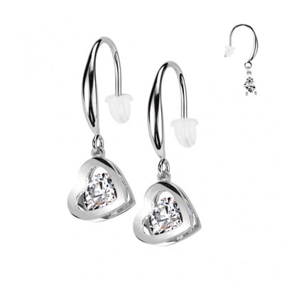 Oorbellen PVD Hollow Heart Dangle - zilver - LMPiercings