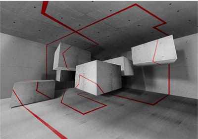 Fotobehangkoning - Behang - Vliesbehang - Fotobehang 3D Ruimte - Red trail - 400 x 280 cm