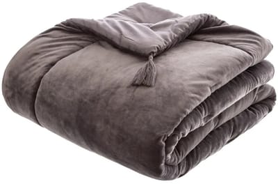 Atmosphera Bedsprei deken Sonia - fluweel donkergrijs - 80 x 180 cm - polyester - extra dik - plaid