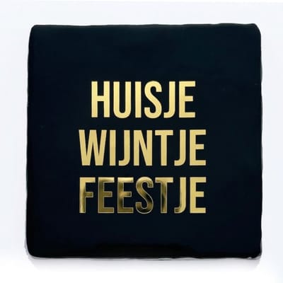 Tegeltje 10x10 cm – Huisje, Wijntje, Feestje – Gezellig Cadeau voor Moederdag, Verjaardag & Meer - Snoes