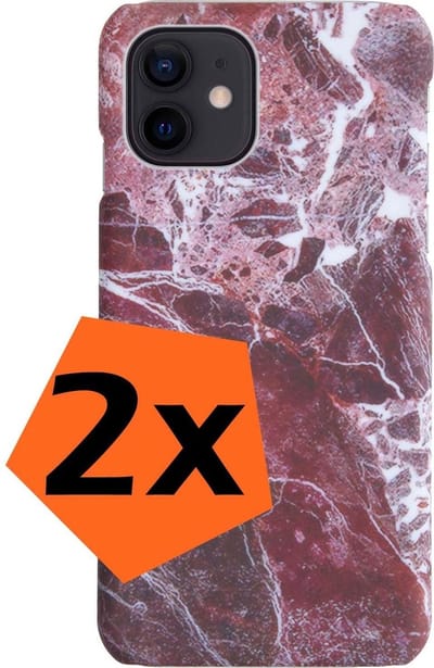 Hoesje Geschikt voor iPhone 11 Hoesje Marmeren Case Hardcover Hoes Marmer - Hoesje Geschikt voor iPhone 11 Marmer Hoes - Rood - 2 PACK