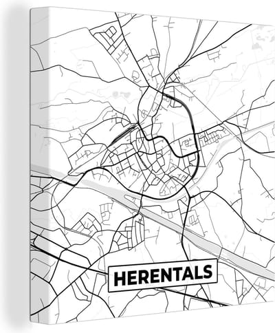 Canvas Schilderij Zwart Wit – België – Plattegrond – Stadskaart – Kaart – Herentals - 20x20 cm - Wanddecoratie