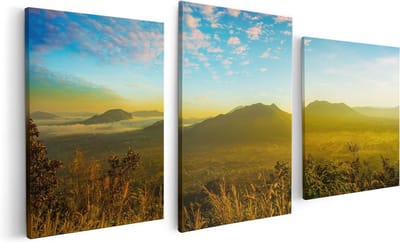 Artaza Canvas Schilderij Drieluik Bergen Met Mist In Thailand - 120x60 - Foto Op Canvas - Canvas Print