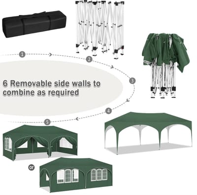 Varnox Partytent - Feesttent - Tent - Paviljoen tent - Inklapbare partytent - Tuin tent - Buiten tent - Tuinluifel - Waterdicht - Afsluitbaar - UV Bescherming - Losse zijkanten - Hoogte verstelbaar - 6x3 meter - Groen