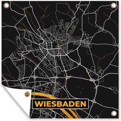 Tuin poster Wiesbaden - Duitsland - Kaart - Goud - Plattegrond - Stadskaart - 200x200 cm - Tuindoek