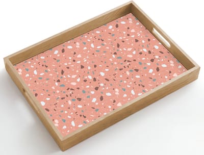 Dienblad hout 50x35 cm - Schootdienblad - Terrazzo - Patroon - Kleurrijk - Roze - Blauw - Borrelplank rechthoek - Plateau dienbladen