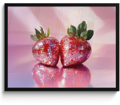 Fotolijst inclusief poster - Posterlijst 70x50 cm - Posters - Disco - Fruit - Glitter - Strawberry - Foto in lijst - Keuken decoratie muur - Wanddecoratie accessoires - Muurdecoratie - Schilderijen