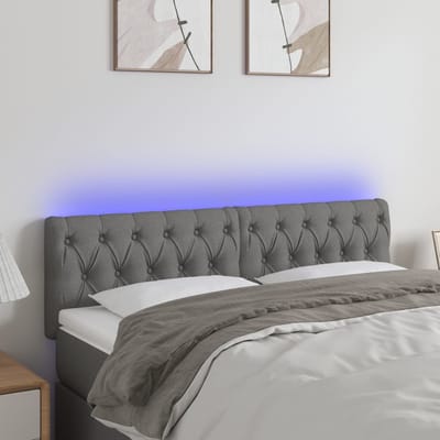 vidaXL - Hoofdbord - LED - 144x7x78/88 - cm - stof - donkergrijs