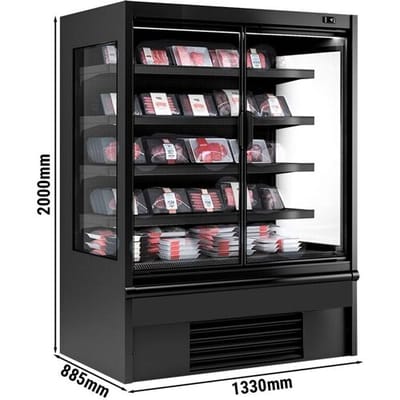 GGM Gastro Wandkühlregal - 1330mm - 711 Liter - mit 2 doppelt verglasten Flügeltüren & 4 Ablagen Zwart